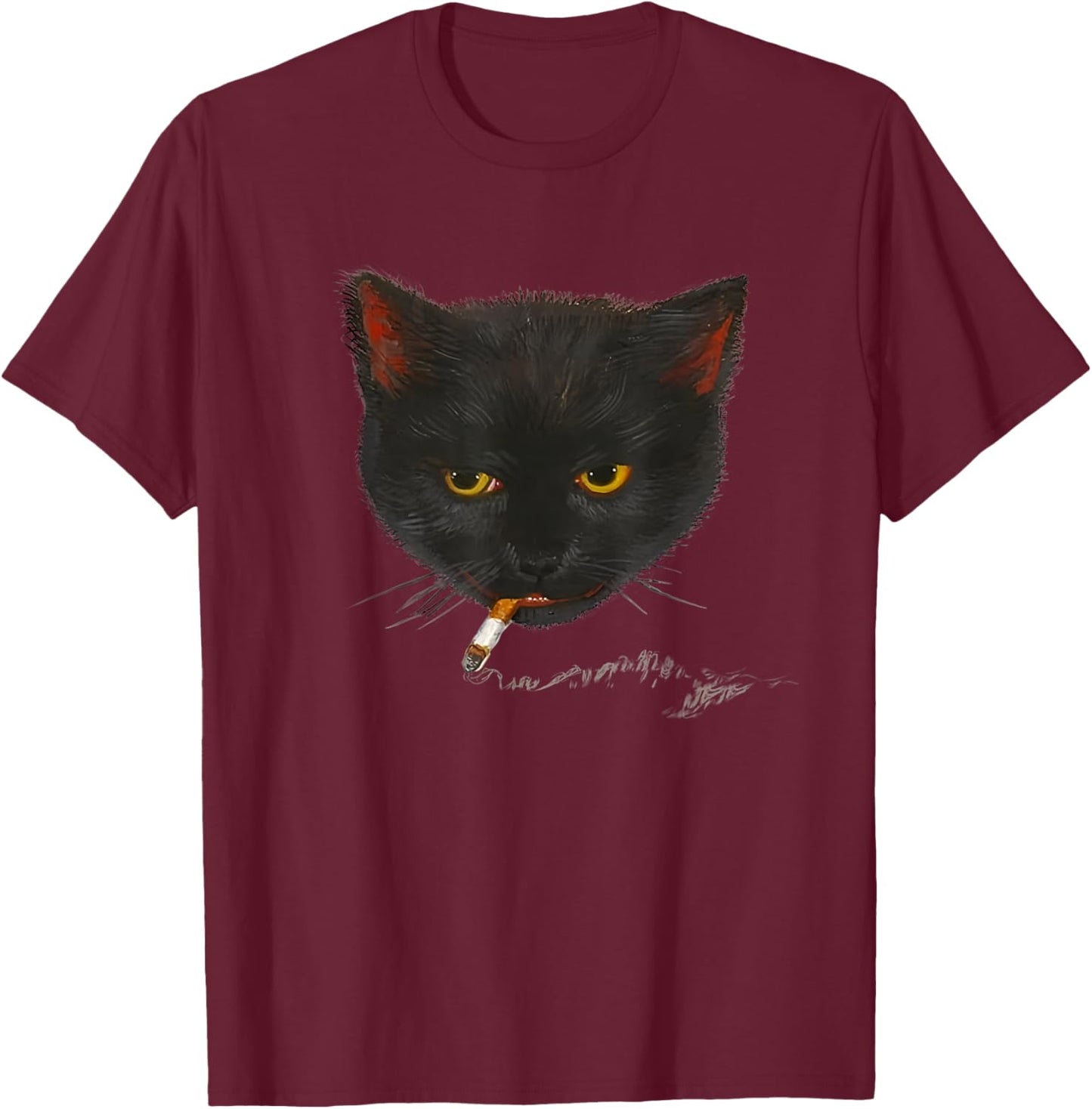 Smoking Cat Graphic T-Shirt - T-Shirt | Maroon
