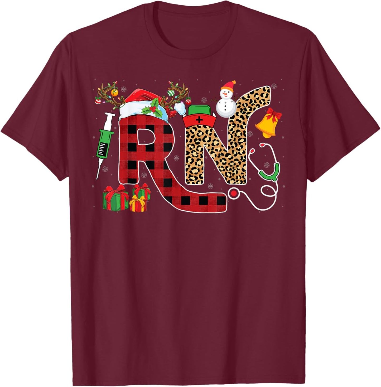 Registered Nurse Santa Hat Xmas Party RN Nursing Christmas T-Shirt - T-Shirt | Maroon