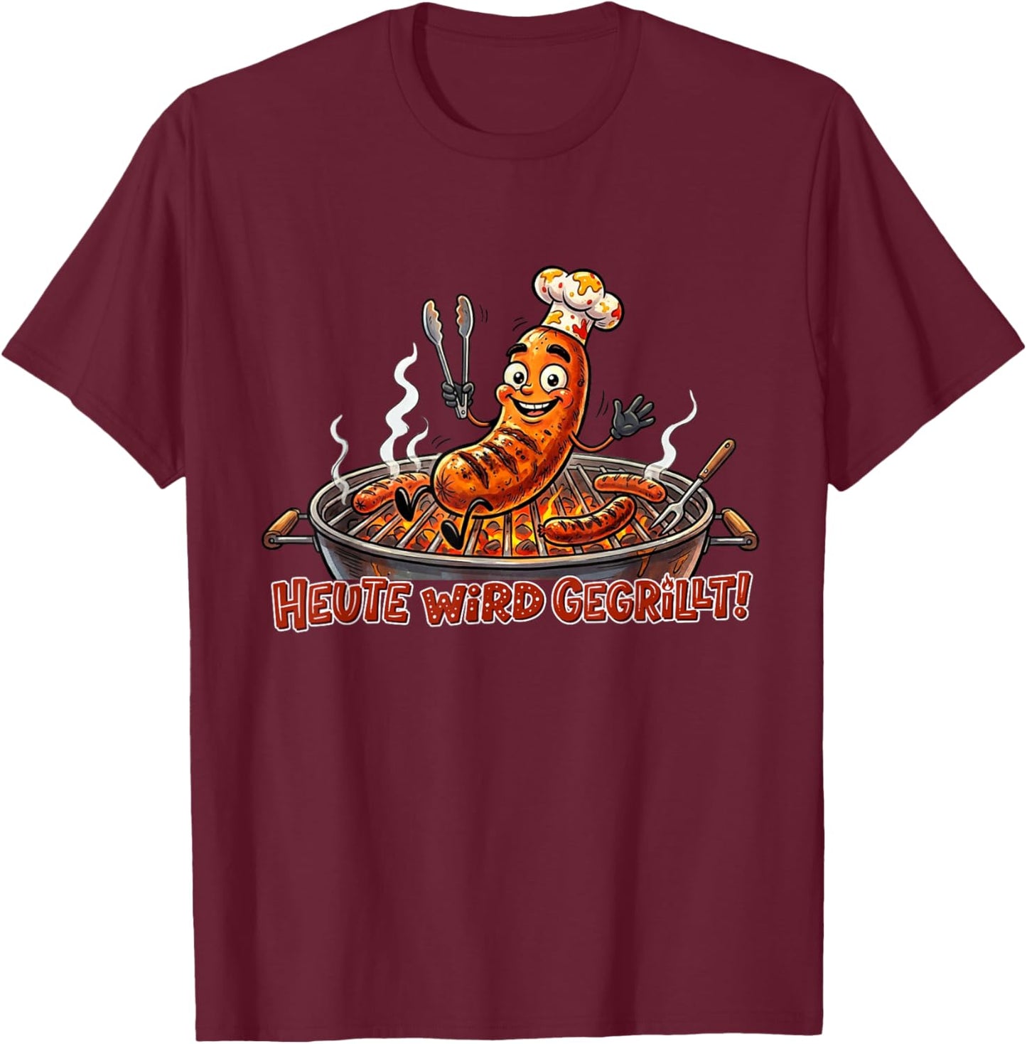 Heute Wird gegrillt! Lustige Bratwurst Grillmeister BBQ T-Shirt - T-Shirt | Maroon