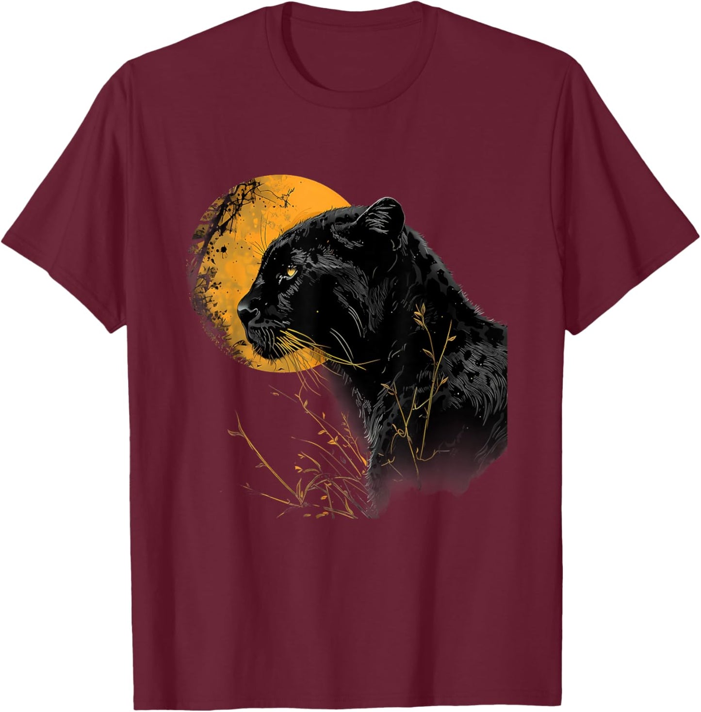 Panther Moon Panther Lover Portrait Tropical Animal Art T-Shirt - T-Shirt | Maroon