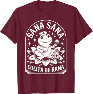 Sana Sana Colita De Rana Nurse Frog Lotus Medicine Bottle T-Shirt - T-Shirt | Maroon