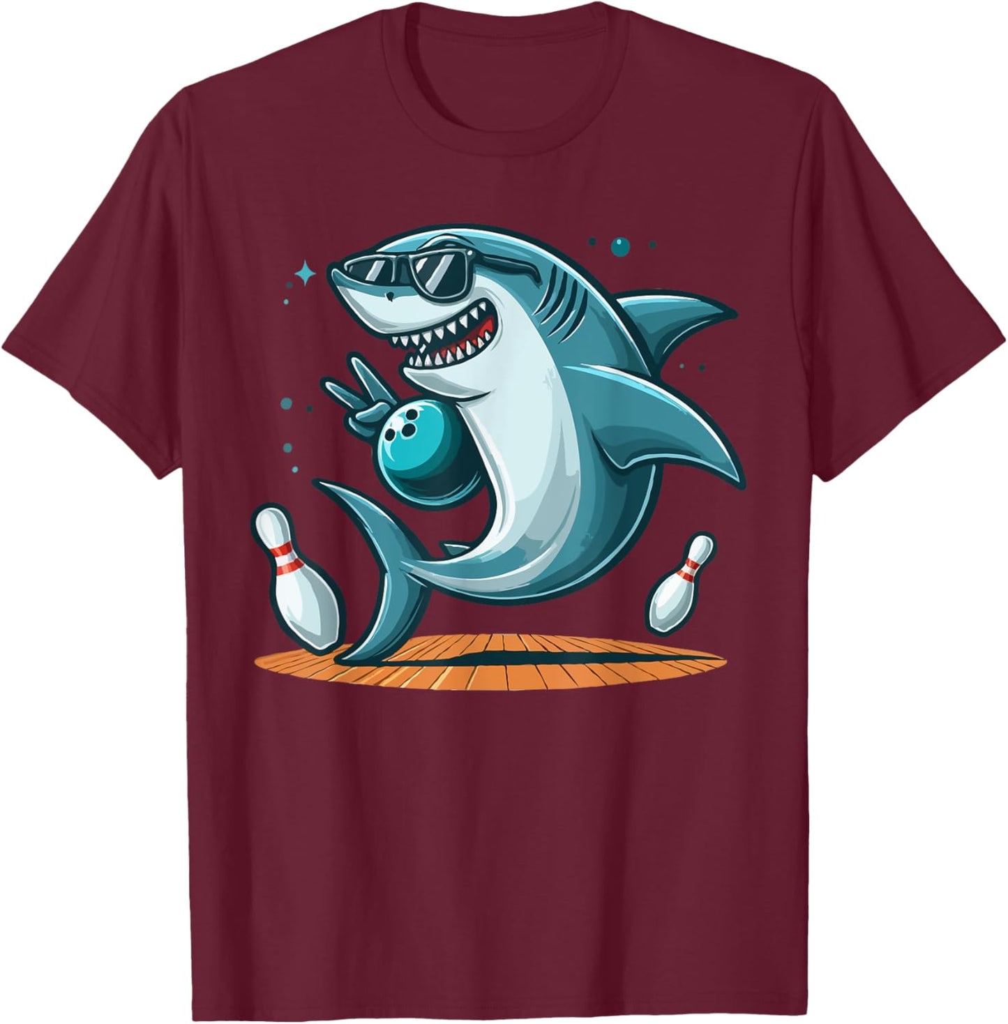 Funny Bowling Graphic Shark Bowling Design Funny Bowling T-Shirt - T-Shirt | Maroon