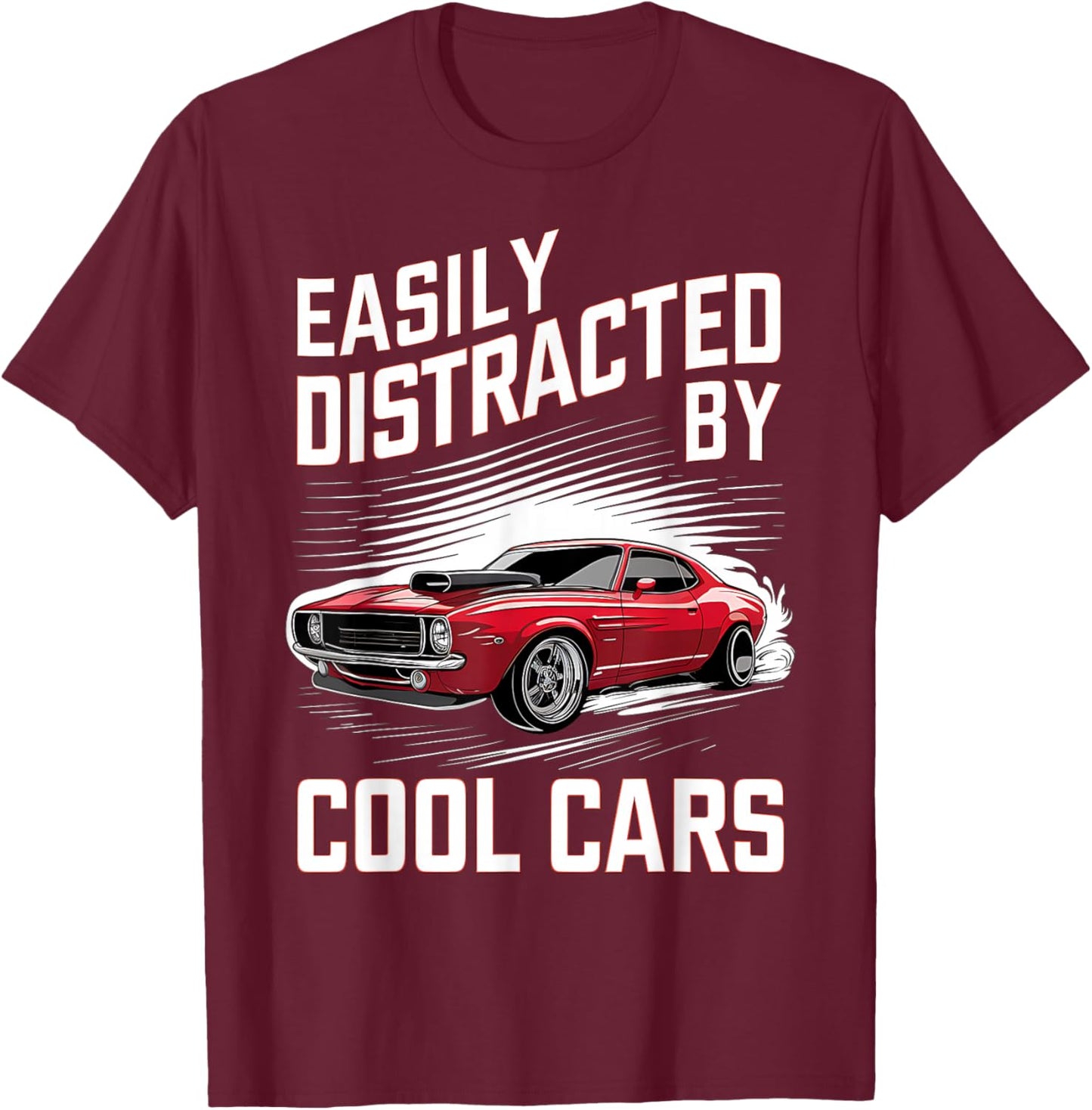 Boys Vintage Muscle Car Easily Distracted by Cool Cars T-Shirt - T-Shirt | Maroon