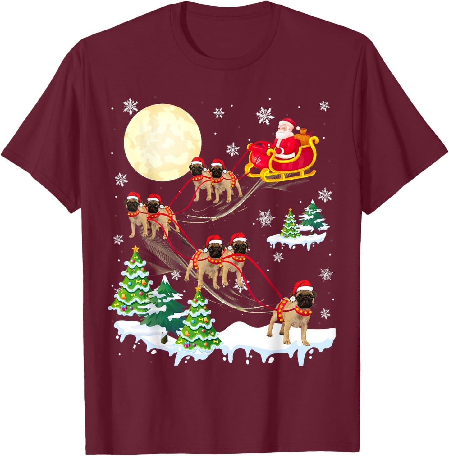 Puggle Reindeer Christmas Dog Riding Santa Hat Xmas T-Shirt - T-Shirt | Maroon