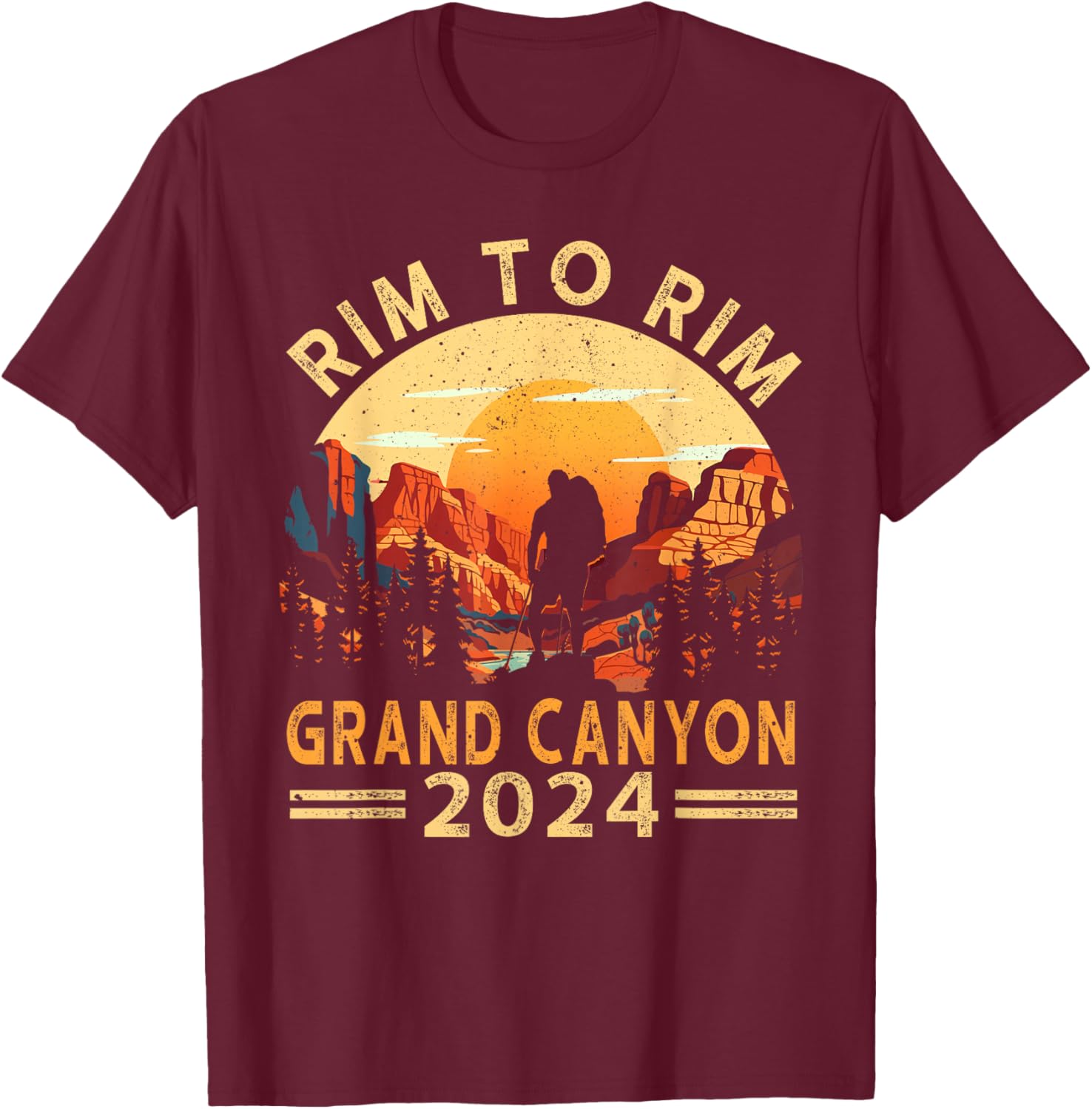 South Rim To North Rim Grand Canyon 2024 Hiking T-Shirt - T-Shirt | Maroon