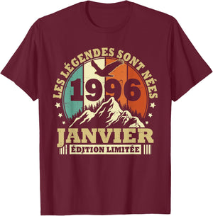 Legends are Born in January 1996 Birthday 30 Years T-Shirt - T-Shirt | Maroon