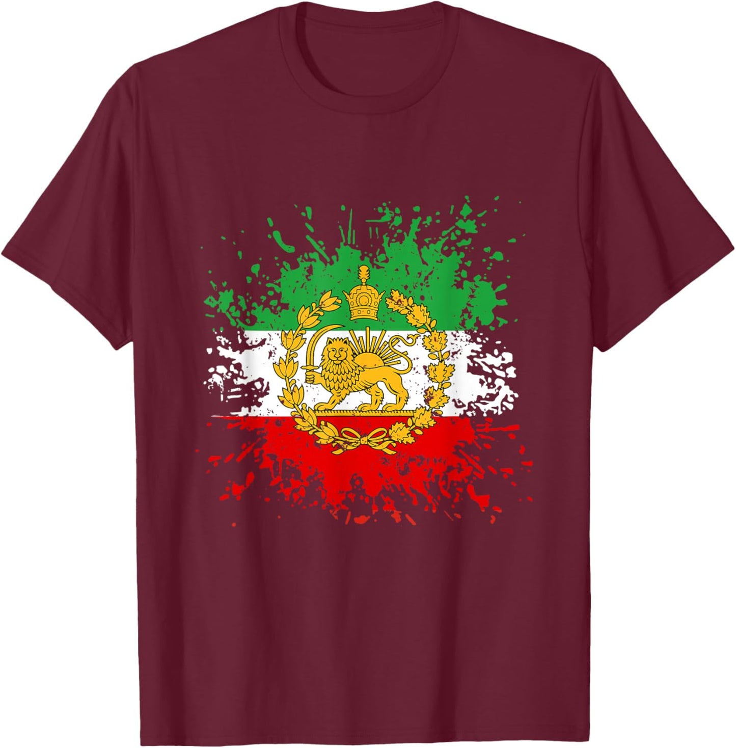 Iran Lion Sun Flag Iran Persian Shir o Khorshid T-Shirt - T-Shirt | Maroon