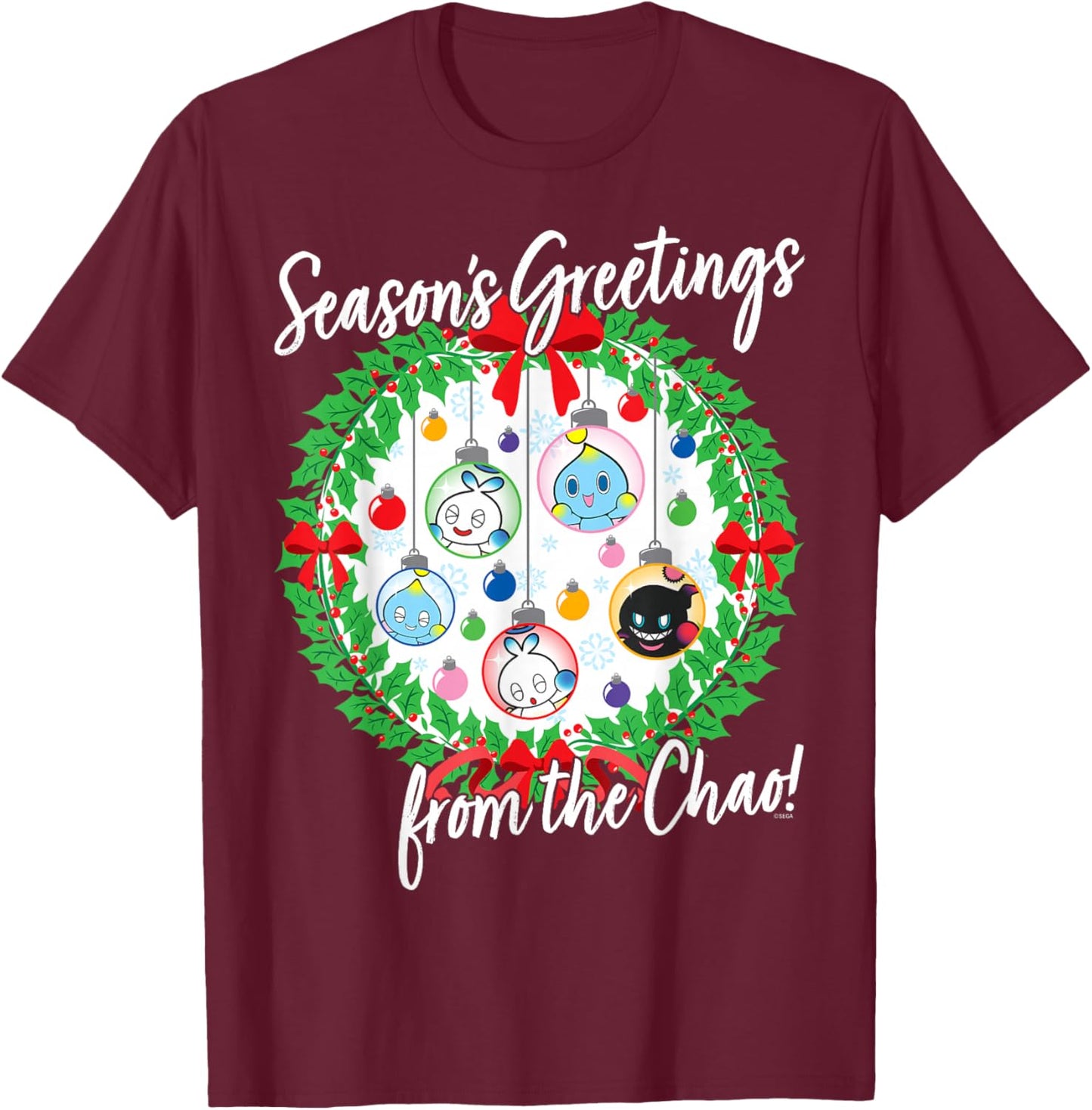 Sonic The Hedgehog - Season's Greetings from The Chao T-Shirt - T-Shirt | Maroon