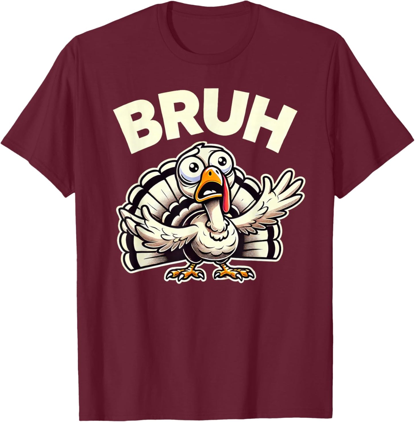 Funny Thanksgiving Turkey Kids Boys Girls Bruh T-Shirt - T-Shirt | Maroon