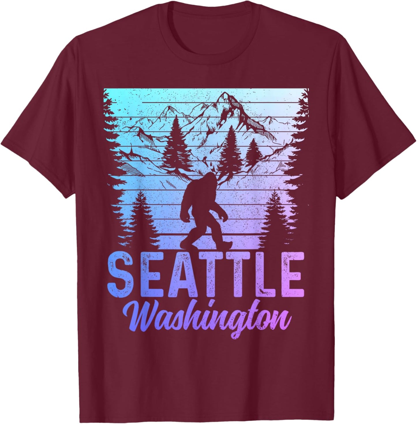 Seattle Washington PNW Bigfoot Vintage Pacific Northwest T-Shirt - T-Shirt | Maroon