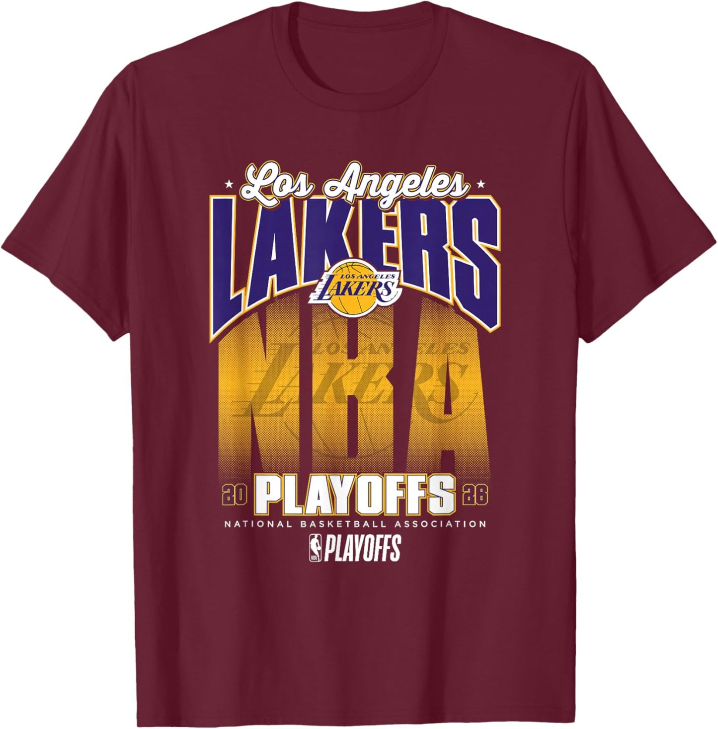 NBA Official 2026 Playoffs Los Angeles Lakers Fade T-Shirt - T-Shirt | Maroon