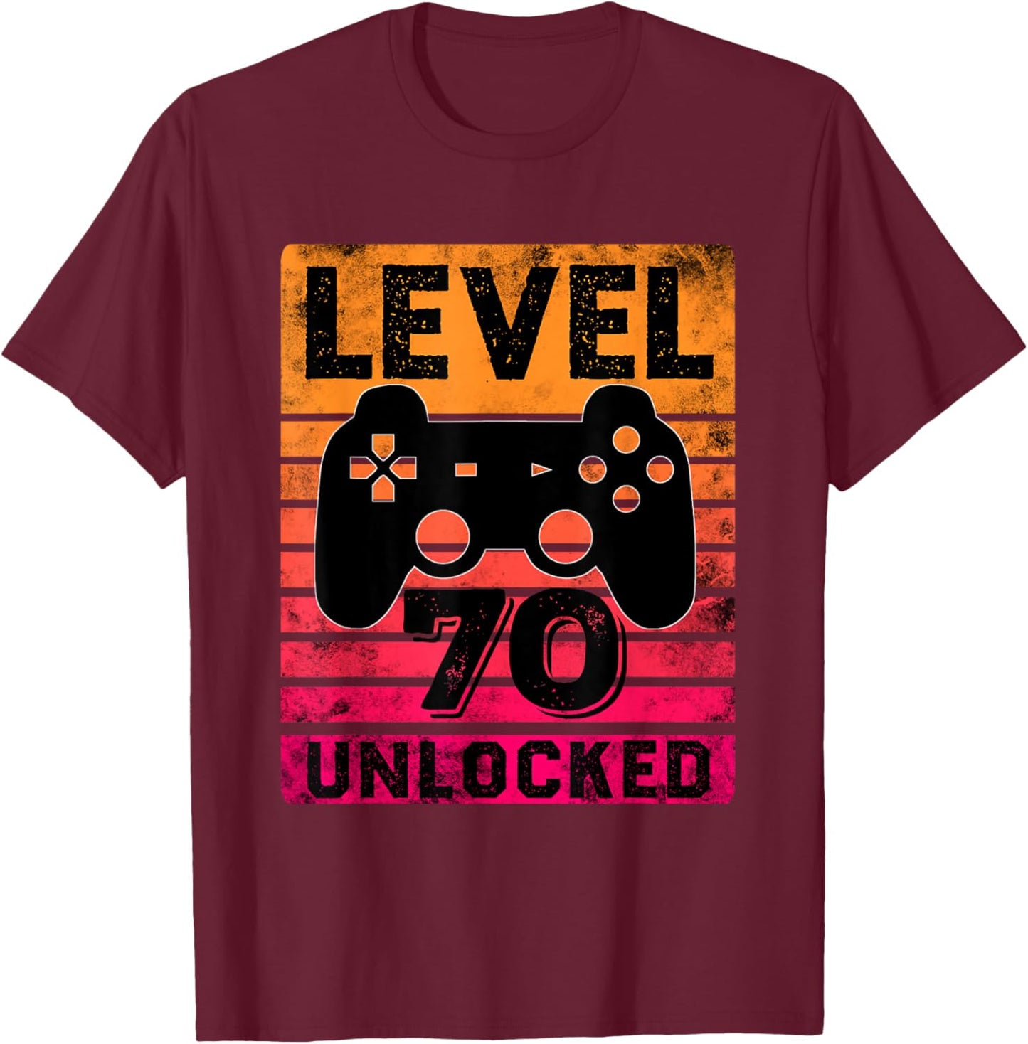 Level 70 Unlocked 70 Year Old Gamer 70th Birthday Gaming T-Shirt - T-Shirt | Maroon