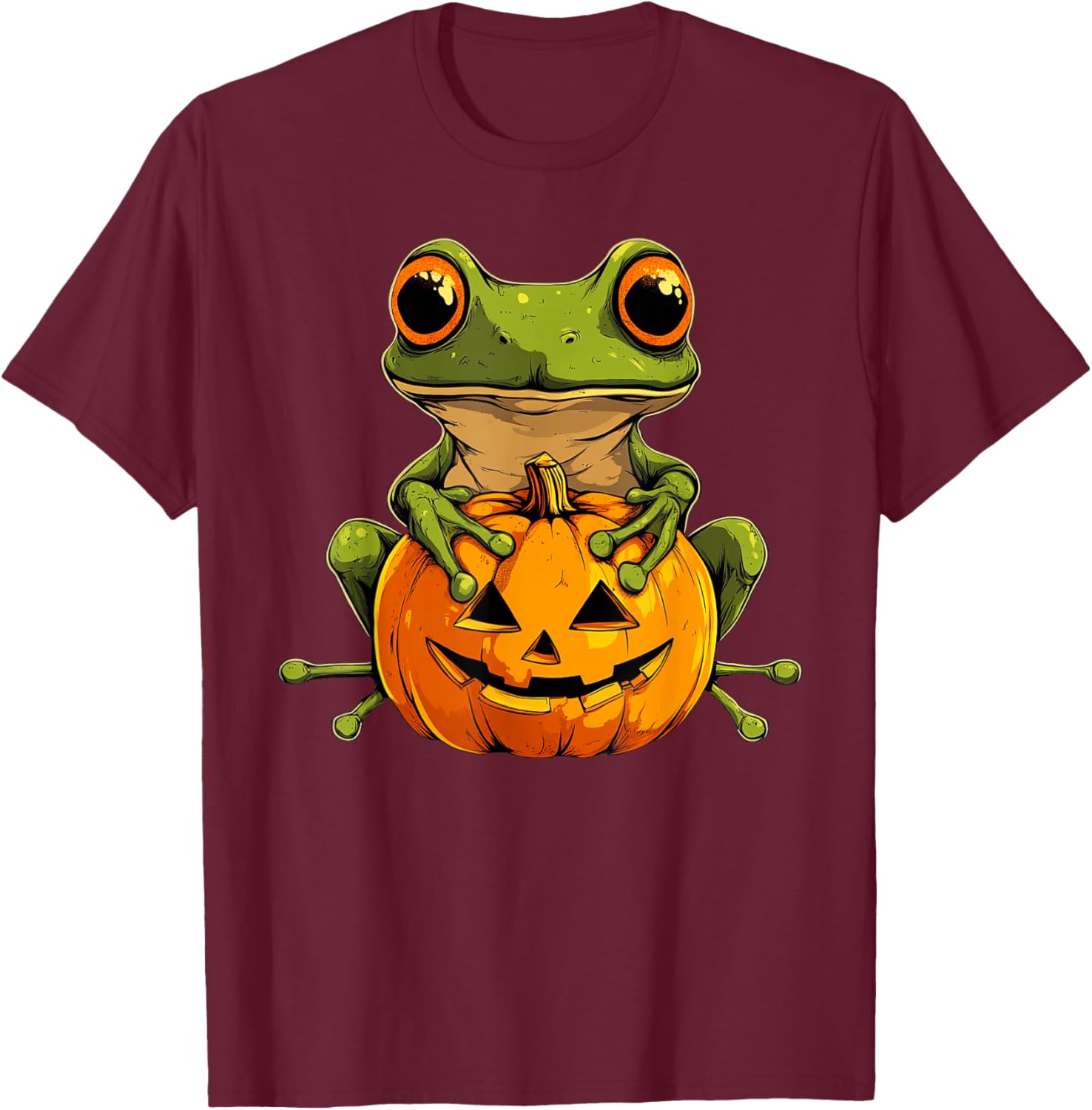Cute Frog Jack O Lantern Pumpkin Halloween T-Shirt - T-Shirt | Maroon