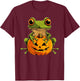Cute Frog Jack O Lantern Pumpkin Halloween T-Shirt - T-Shirt | Maroon