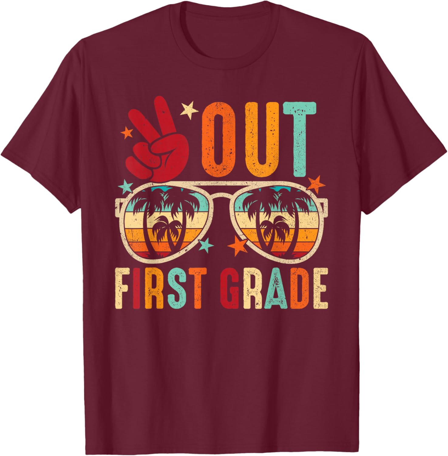 Vintage Peace Out 1st Grade Graduation Last Day Of School T-Shirt - T-Shirt | Maroon