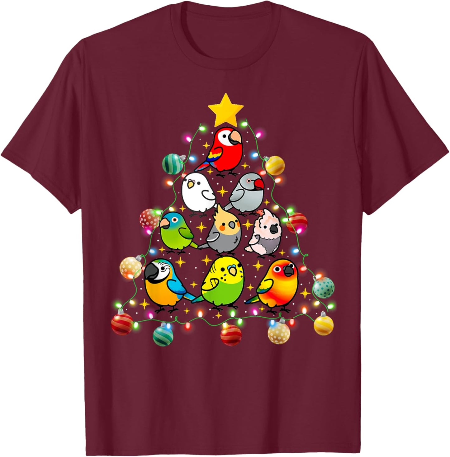 Parrot Christmas Light Ornament Tree Xmas Mom Dad Bird T-Shirt - T-Shirt | Maroon