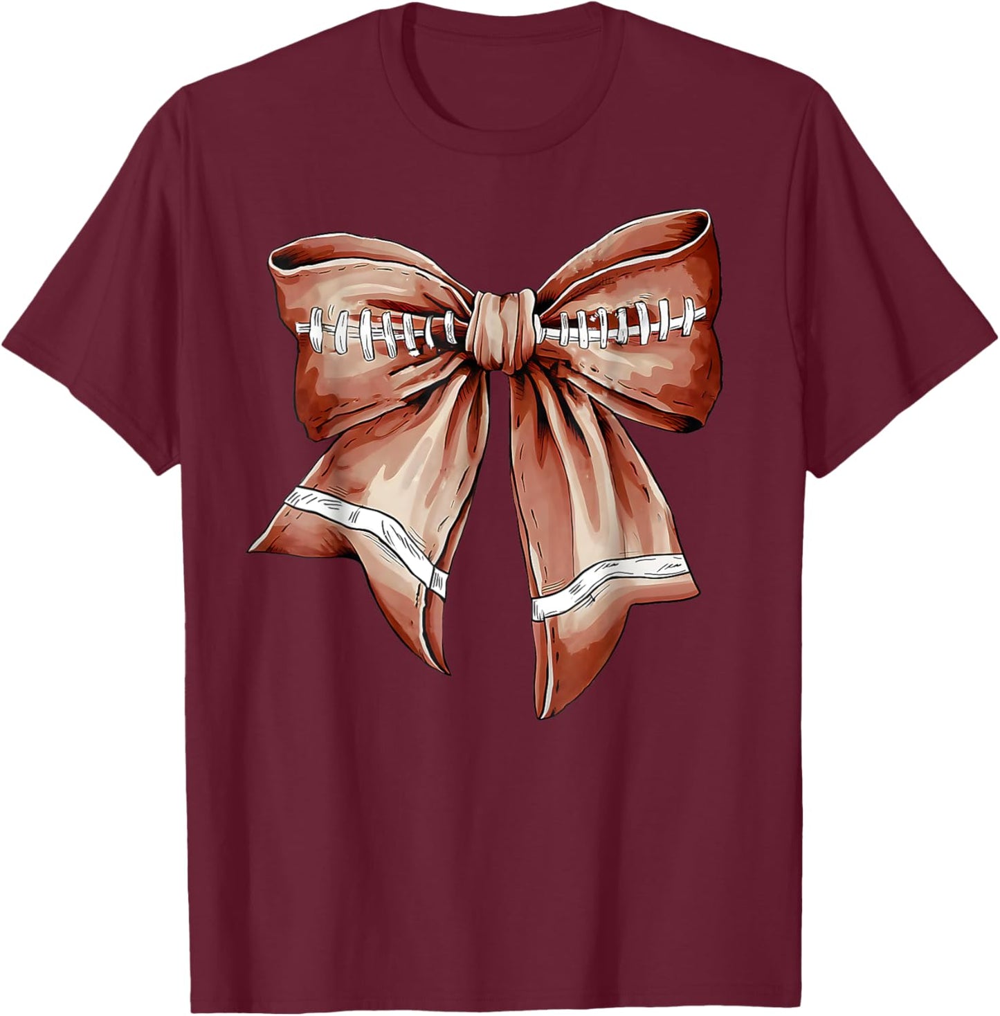Coquette Bow Pumpkin American Football Thanksgiving Autumn T-Shirt - T-Shirt | Maroon
