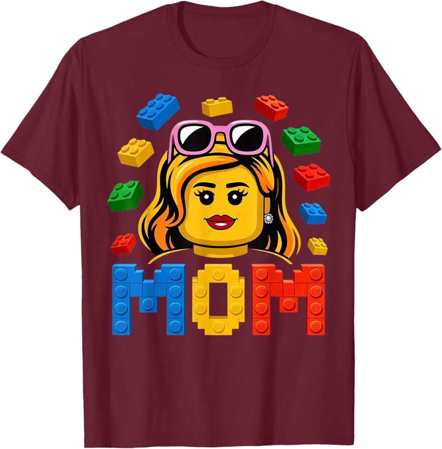 Family Mom Master Builder Building Bricks Blocks Mothers Day T-Shirt - T-Shirt | Maroon