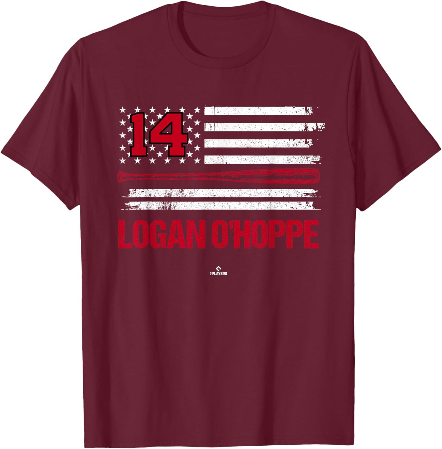 USA Flag Bat Logan O'Hoppe Los Angeles Baseball MLBPA T-Shirt - T-Shirt | Maroon