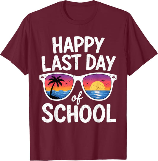 Happy Last Day of School Teacher Boy Girl Kids Summer Break T-Shirt - T-Shirt | Maroon