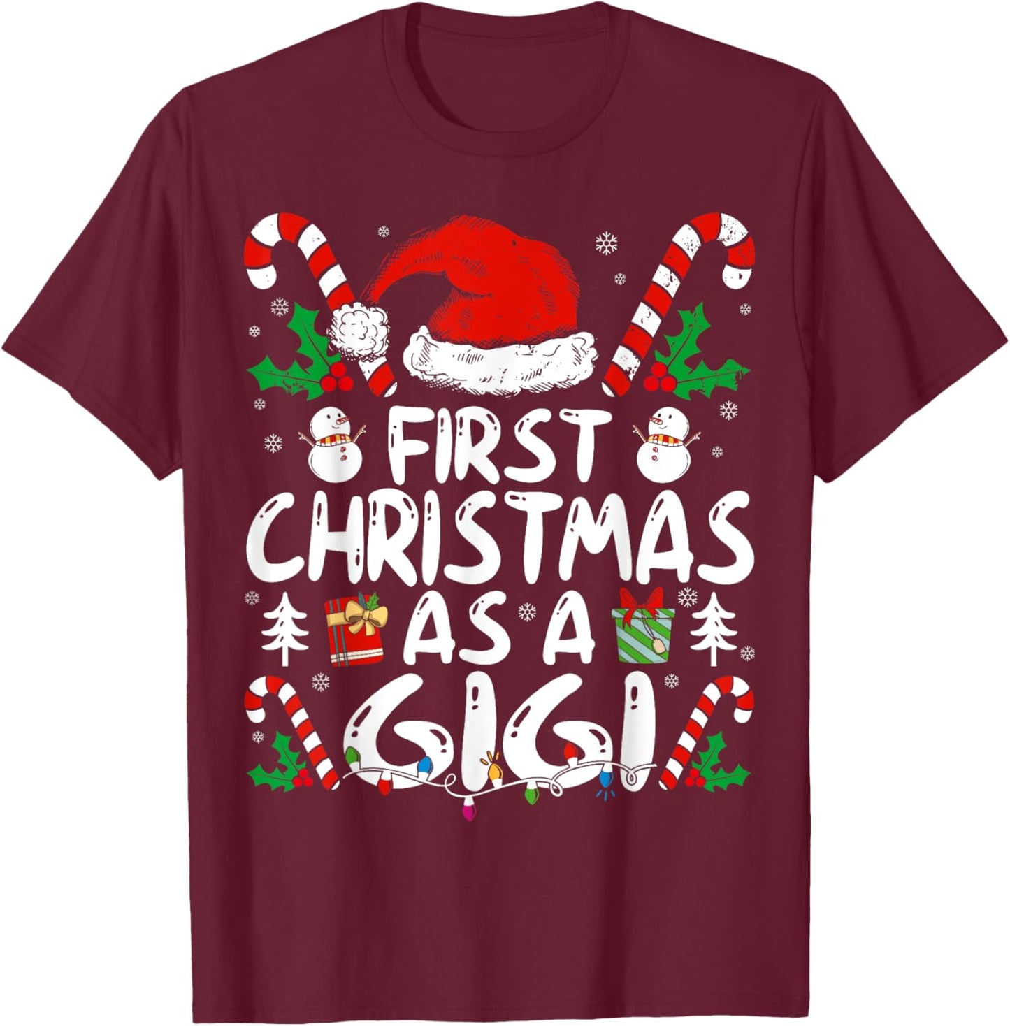First Christmas As A Gigi Family Matching New Grandma 1st T-Shirt - T-Shirt | Maroon