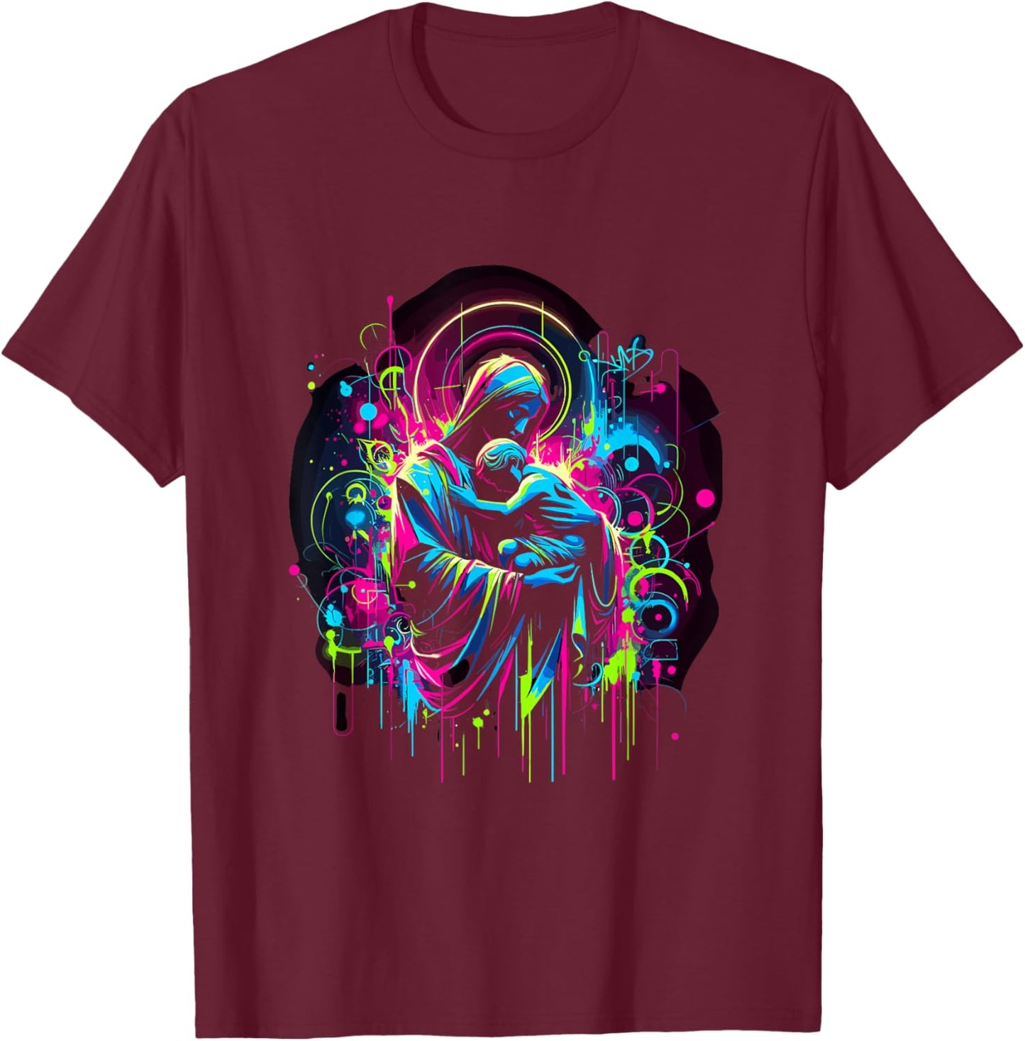 Retro 80s Jesus Graffiti Art T-Shirt - T-Shirt | Maroon