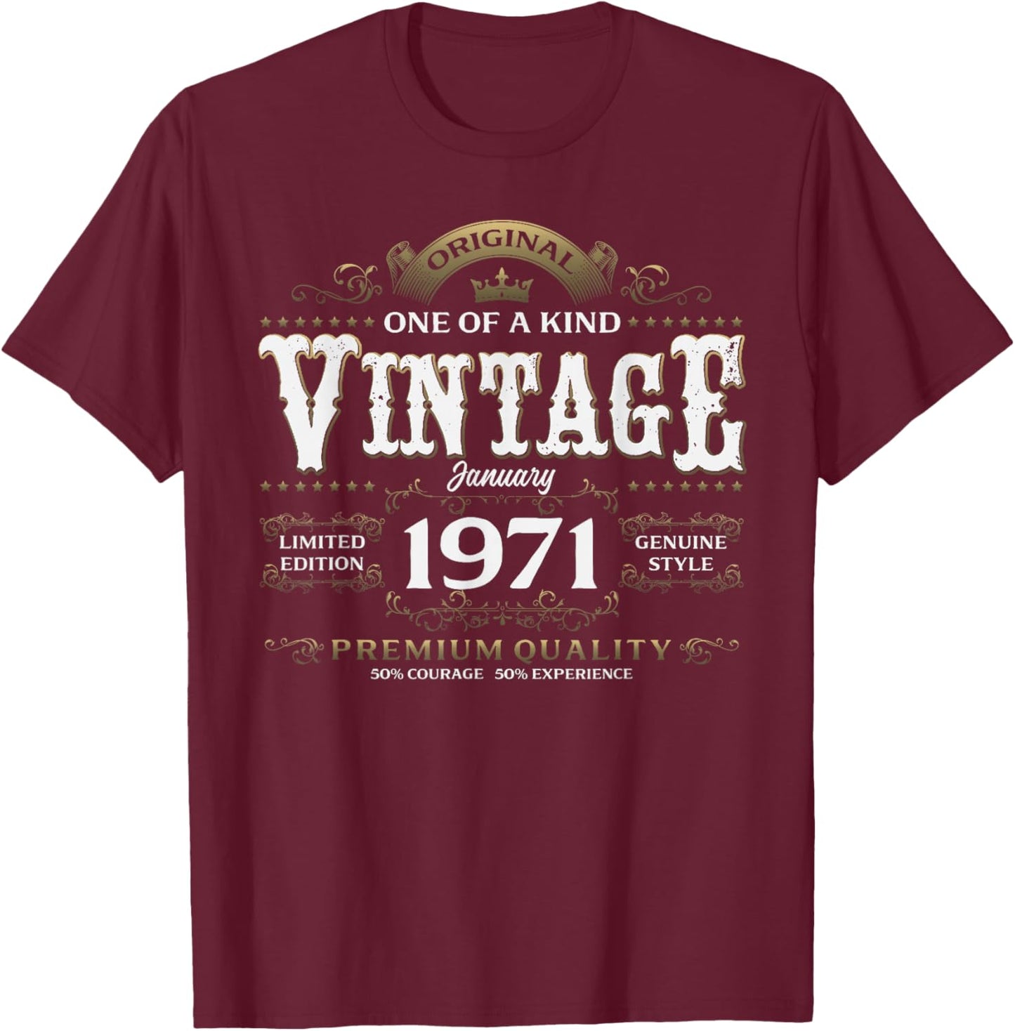 55 Years Anniversary Man Gift January 1971 Vintage T-Shirt - T-Shirt | Maroon