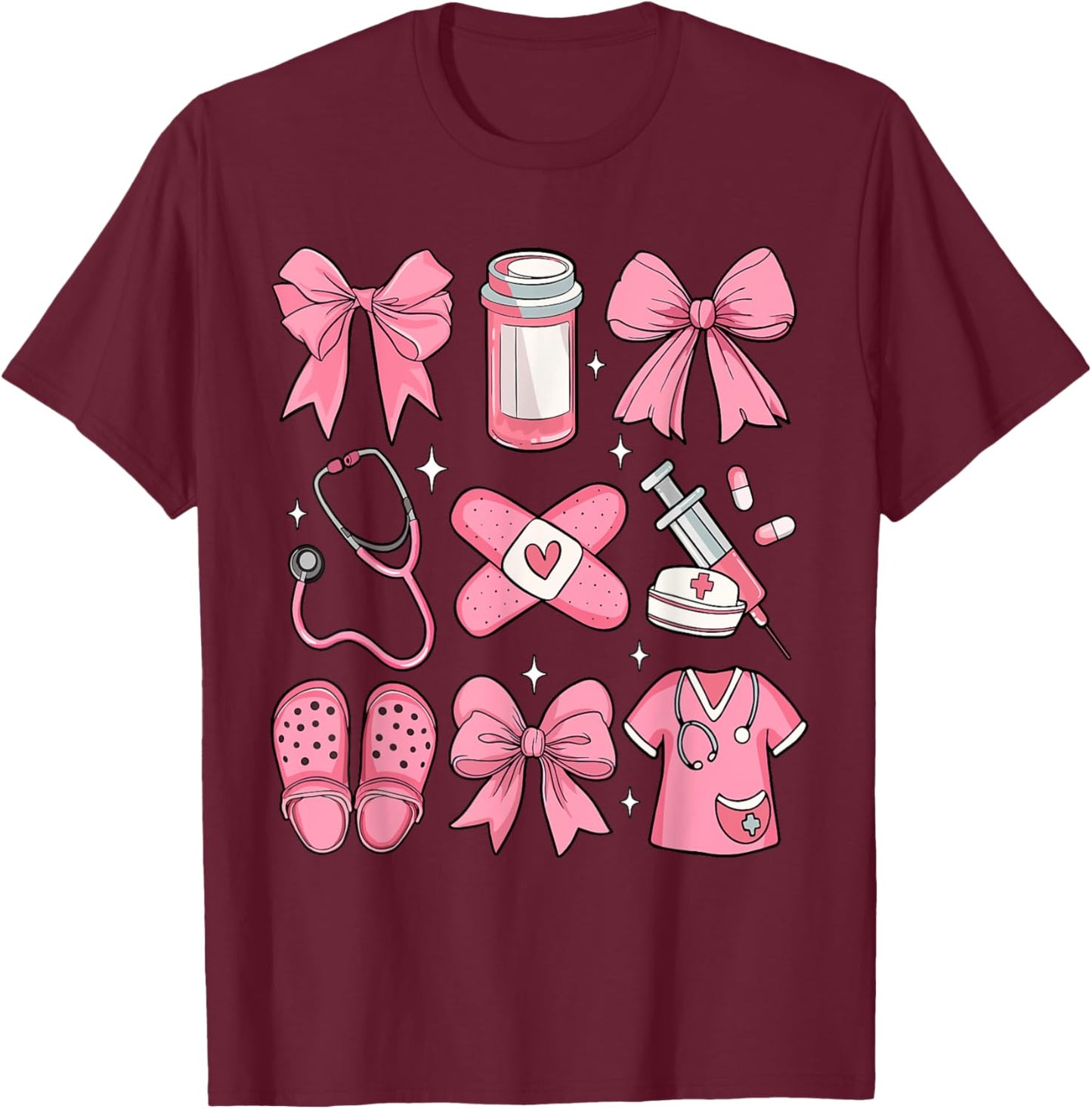 Nurse Valentines Day Coquette Bow Valentine Nurse RN PCT CNA T-Shirt - T-Shirt | Maroon