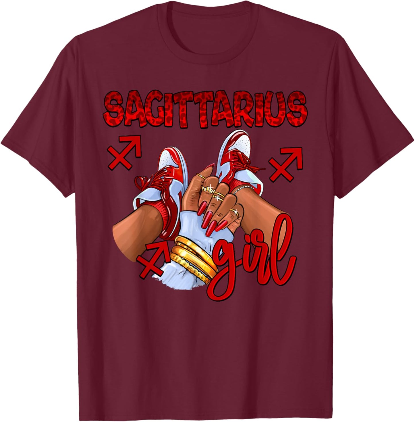Sagittarius Girl Birthday Women Sneakers Zodiac Sign Bday T-Shirt - T-Shirt | Maroon