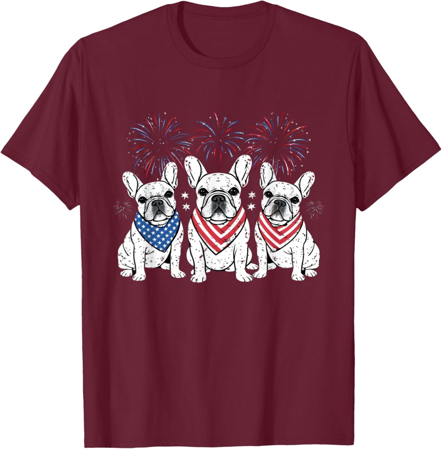 French Bulldog American Flag 4th Of July Independence Day T-Shirt - T-Shirt | Maroon