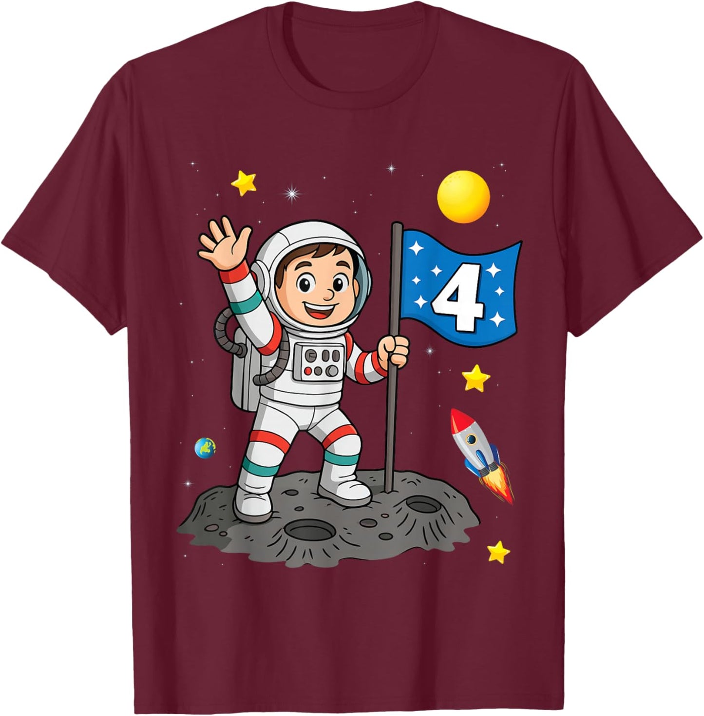 4th Birthday Astronaut All Space Boy 4th Birthday T-Shirt - T-Shirt | Maroon