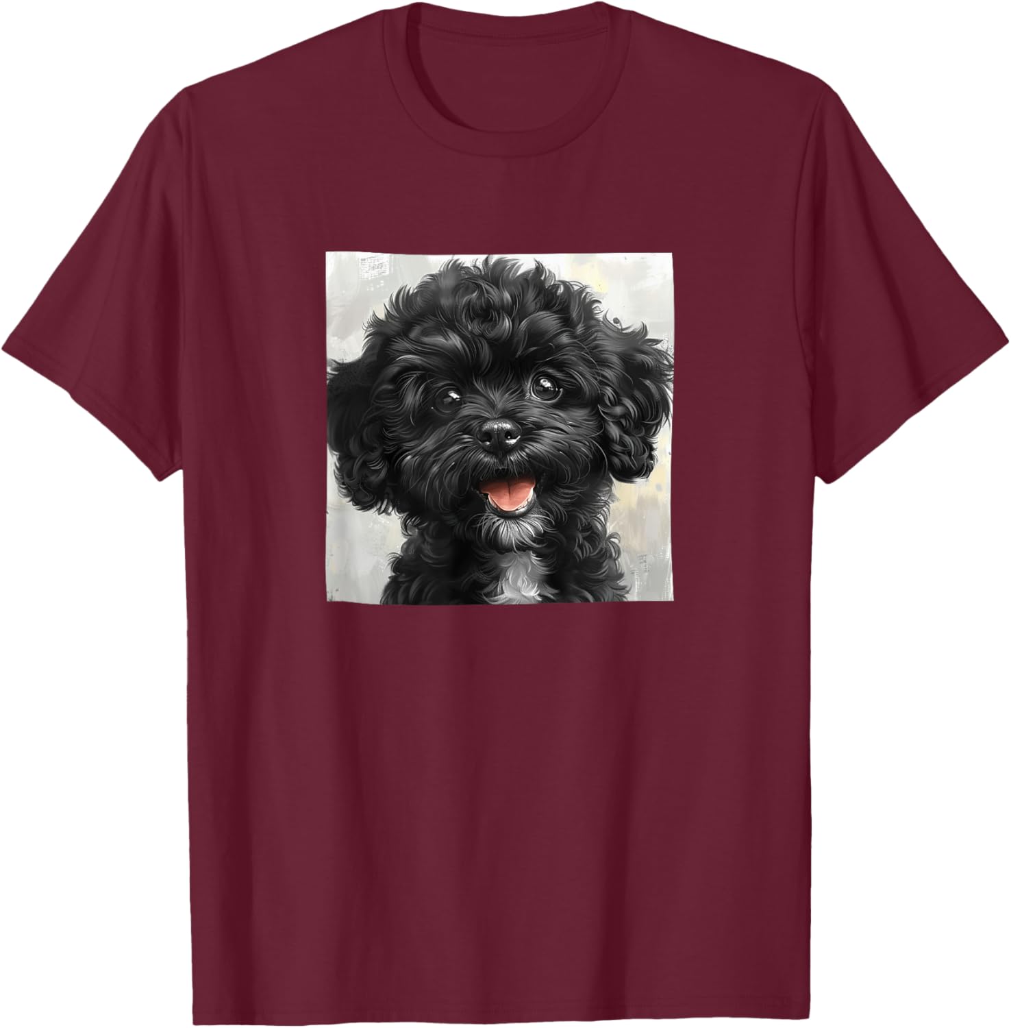 Black Poodle Puppy Laughing Graphic T-Shirt - T-Shirt | Maroon