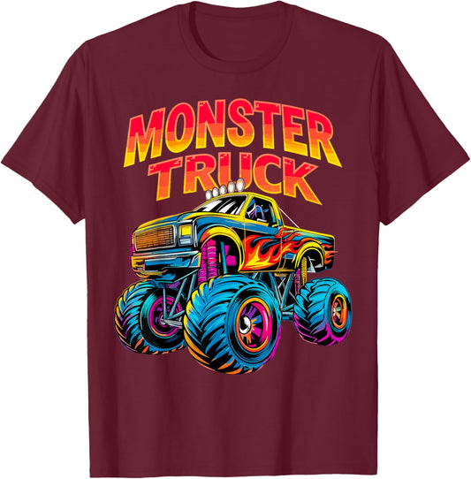 Monster Truck Retro Colorful T-Shirt - T-Shirt | Maroon
