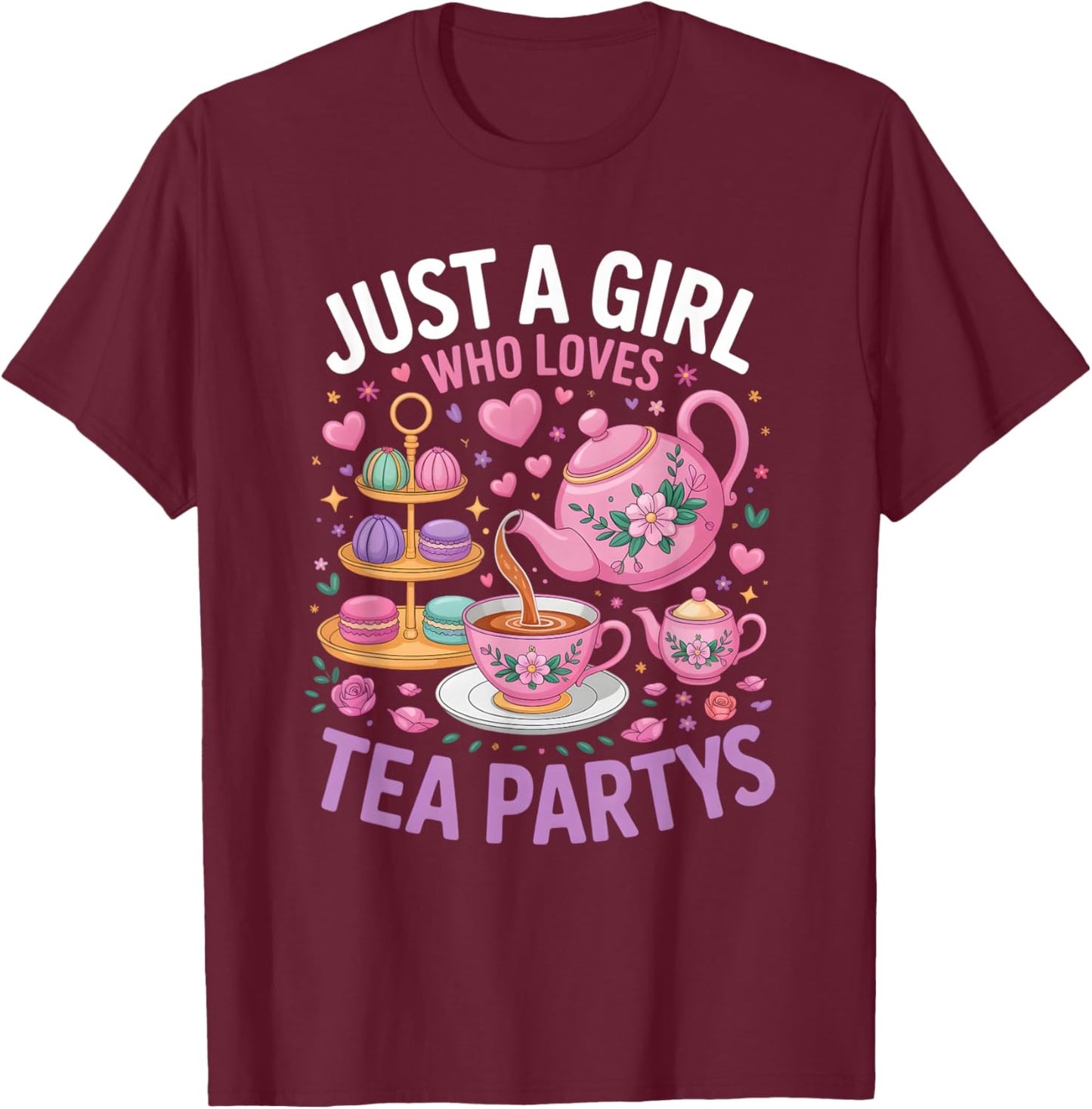 Girls Tea Party T-Shirt - T-Shirt | Maroon