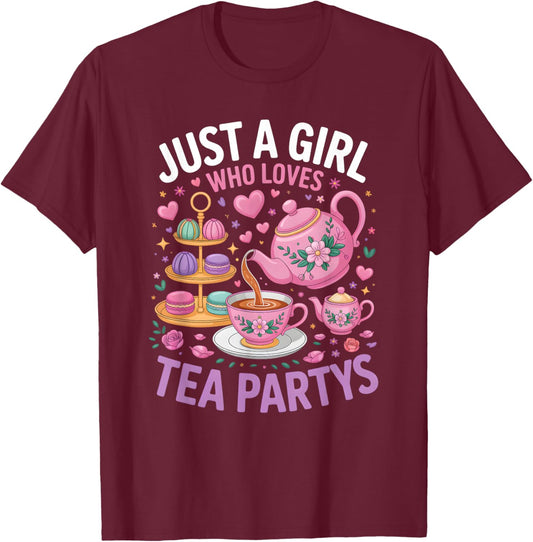 Girls Tea Party T-Shirt - T-Shirt | Maroon