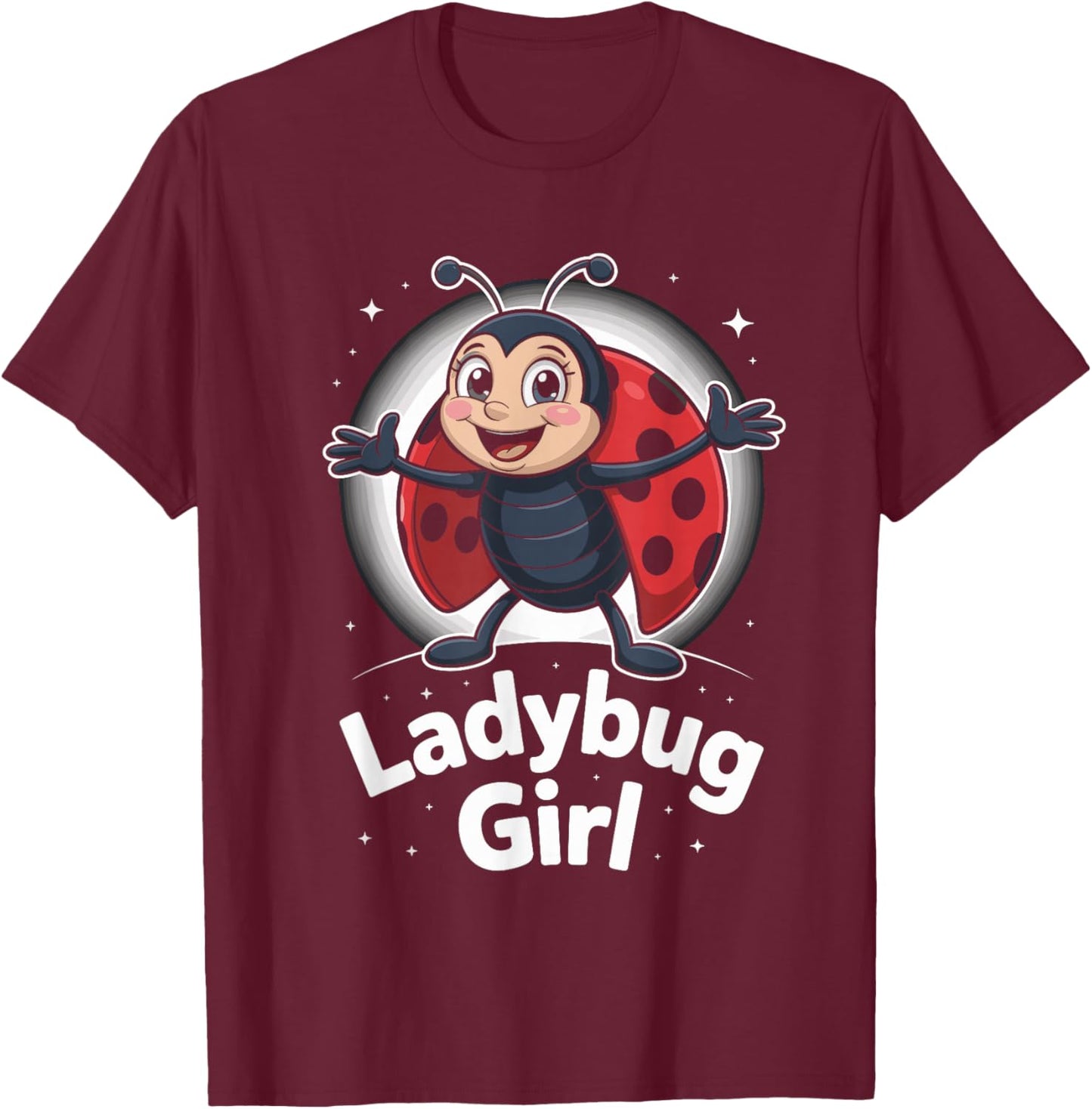 Ladybug Girl Cartoon Garden Bug Kids Birthday Party T-Shirt - T-Shirt | Maroon