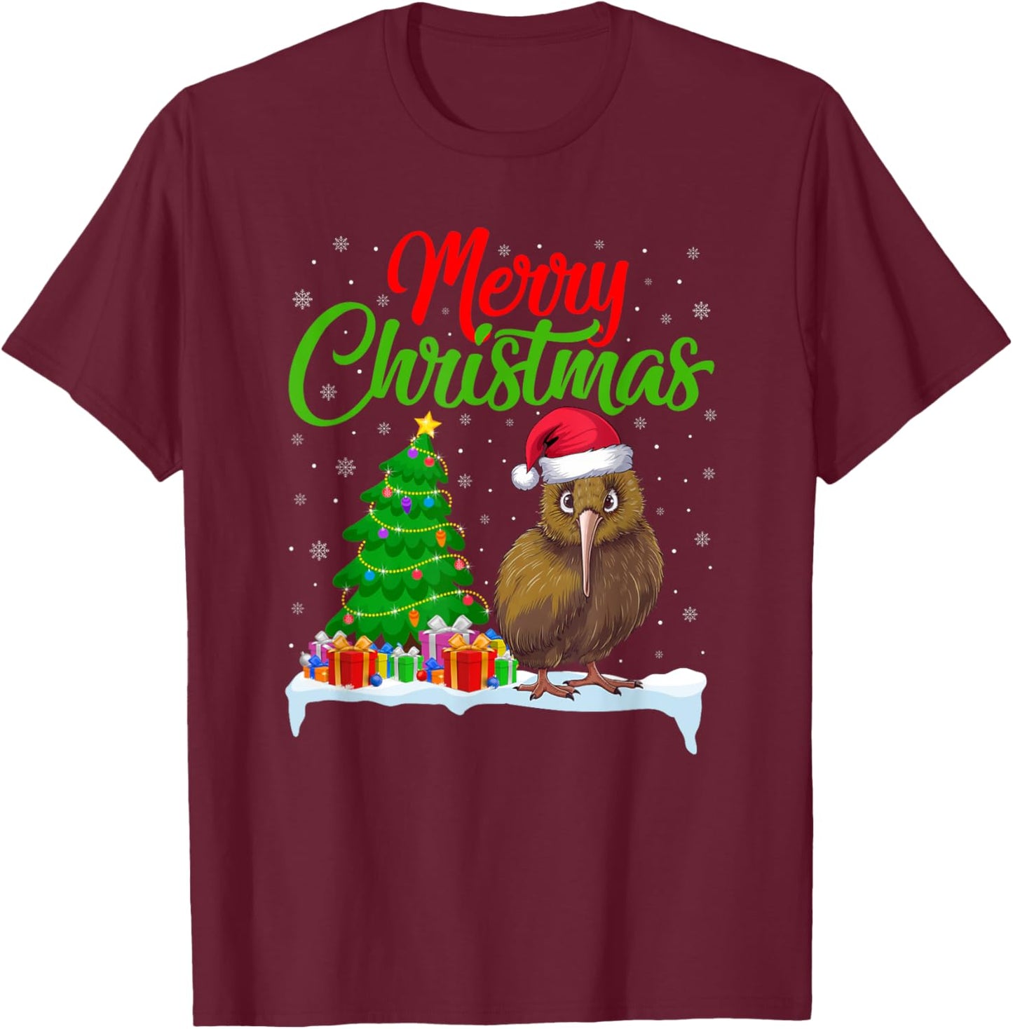 Kiwi Bird Christmas Tree Lights Funny Xmas Kiwi Bird Lover T-Shirt - T-Shirt | Maroon
