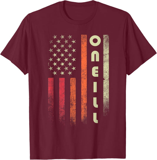 Oneill Surname Funny Retro Vintage Birthday American Flag T-Shirt - T-Shirt | Maroon
