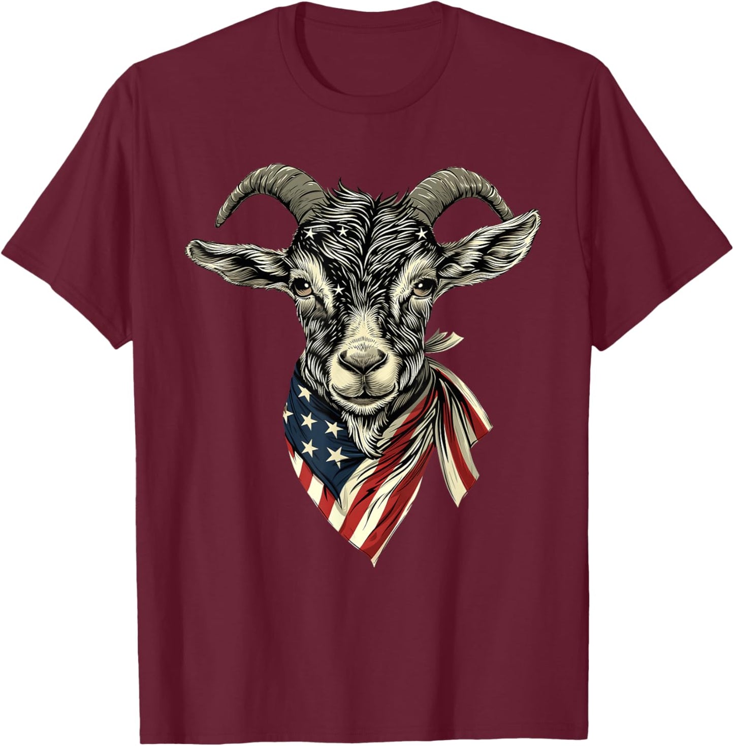 Cool Goat with Bandana and USA Flag Kids Men T-Shirt - T-Shirt | Maroon