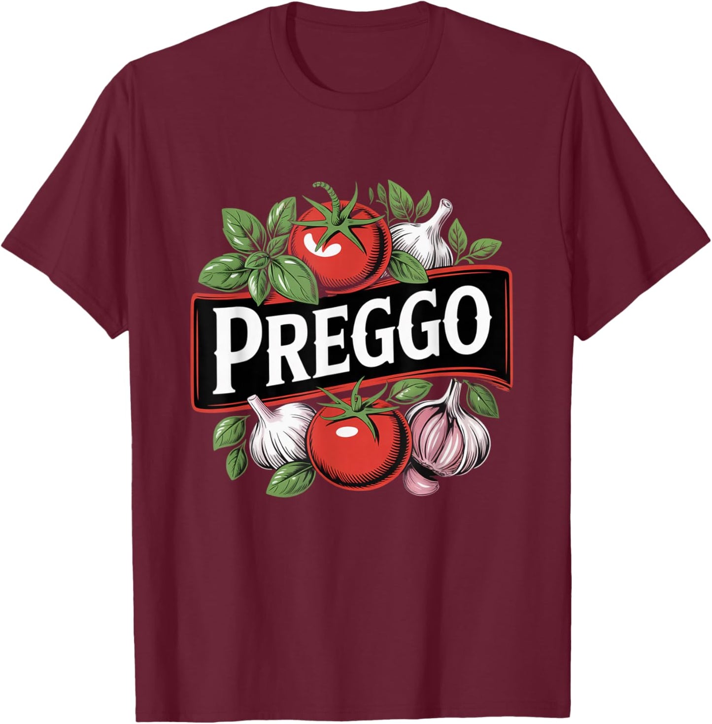 Pregnancy Announcement Prego Pasta Sauce Funny Preggo T-Shirt - T-Shirt | Maroon
