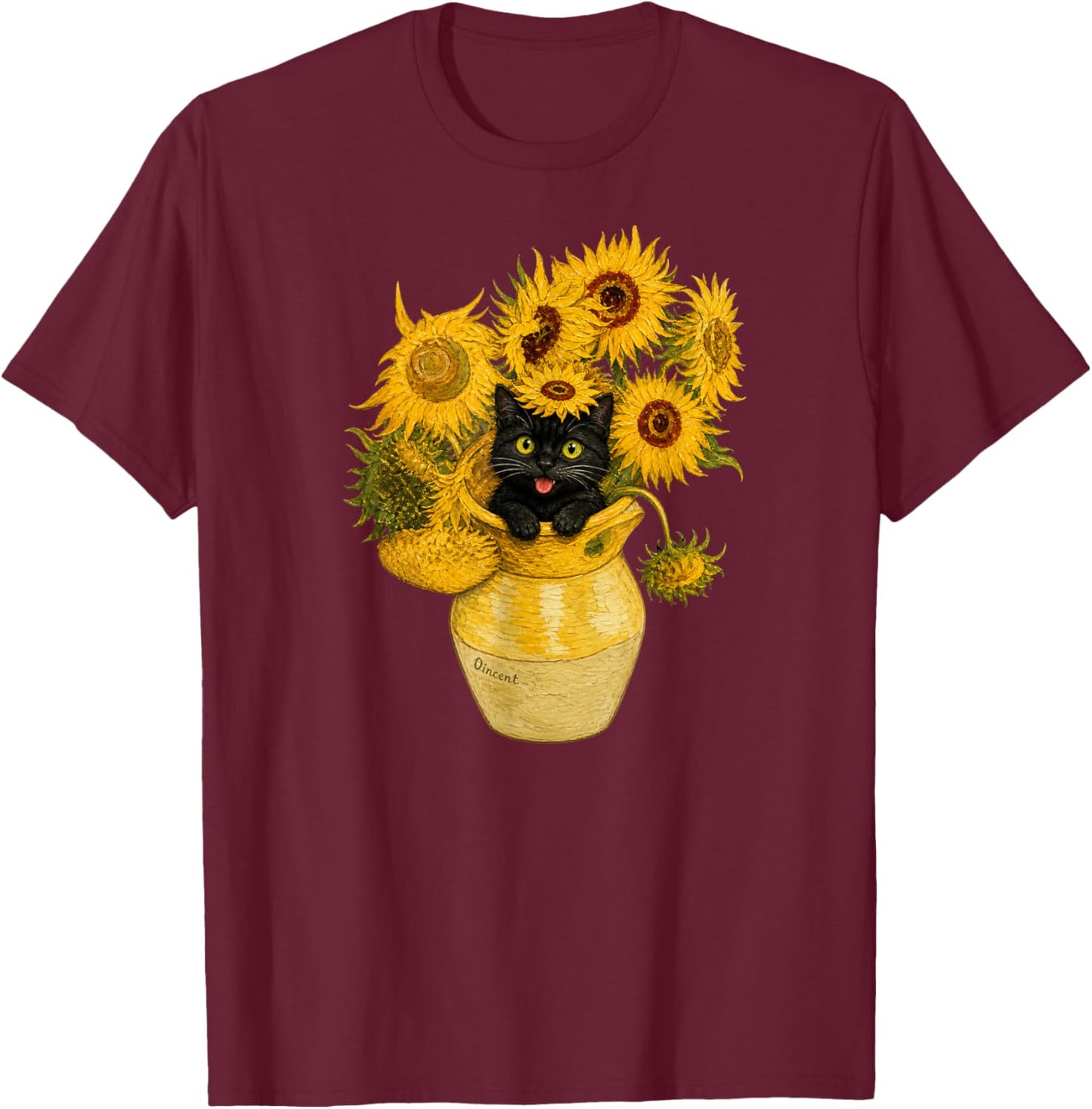Funny Style Van Gogh Sunflowers Women Men Girl Boy Cat T-Shirt - T-Shirt | Maroon
