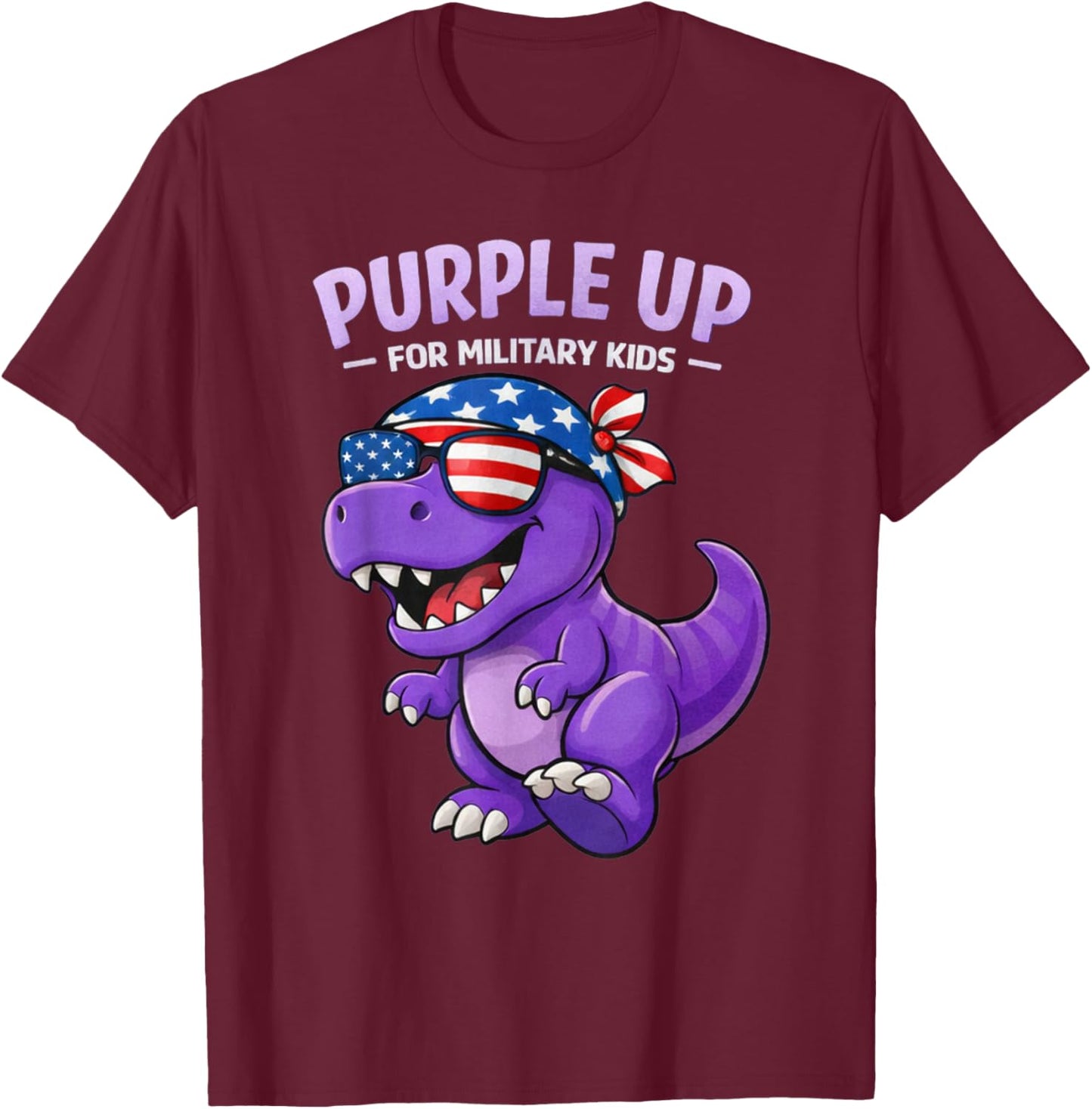 Purple Up Military Child Cute Dinosaur Purple Up Day T-Shirt - T-Shirt | Maroon