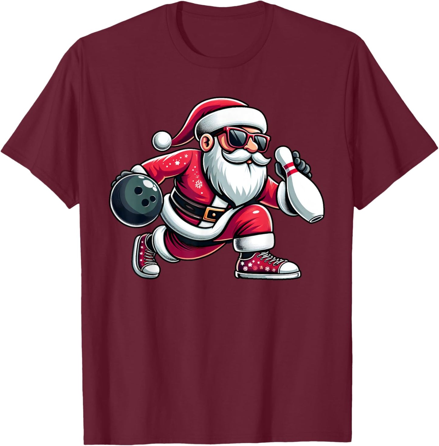 Christmas Santa Claus Play A Bowling Funny Boys Kids Xmas T-Shirt - T-Shirt | Maroon