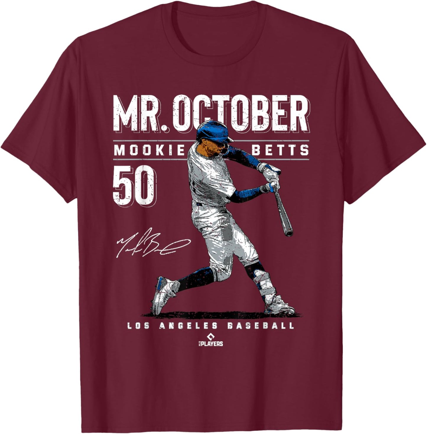 Mr. October Mookie Betts Los Angeles Baseball MLBPA T-Shirt - T-Shirt | Maroon