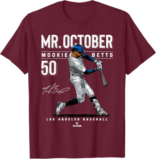 Mr. October Mookie Betts Los Angeles Baseball MLBPA T-Shirt - T-Shirt | Maroon