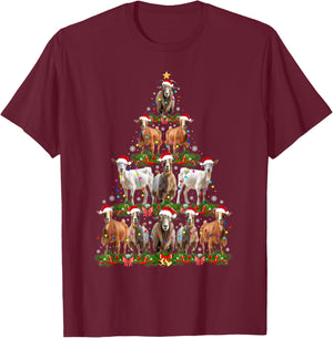 Goat Christmas Tree Lights Funny Xmas Family Men Women T-Shirt - T-Shirt | Maroon