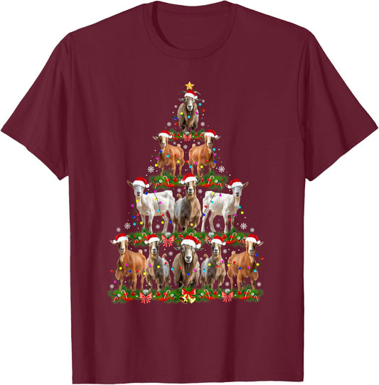 Goat Christmas Tree Lights Funny Xmas Family Men Women T-Shirt - T-Shirt | Maroon