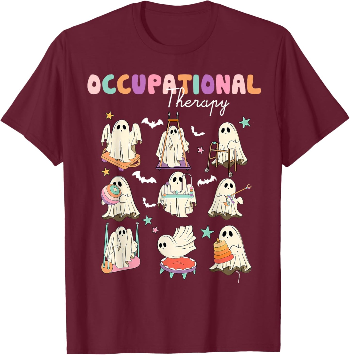 OT Occupational Therapy Halloween Retro Ghost OT Halloween T-Shirt - T-Shirt | Maroon