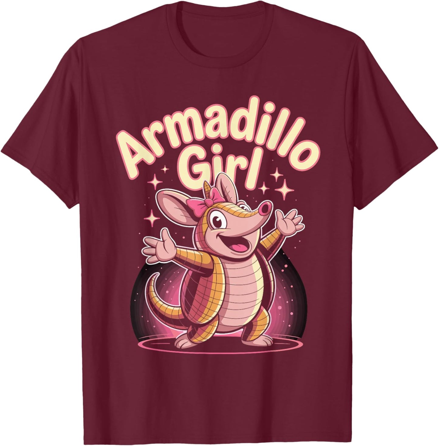 Armadillo Girl Cute Cartoon Texas Wildlife Design T-Shirt - T-Shirt | Maroon