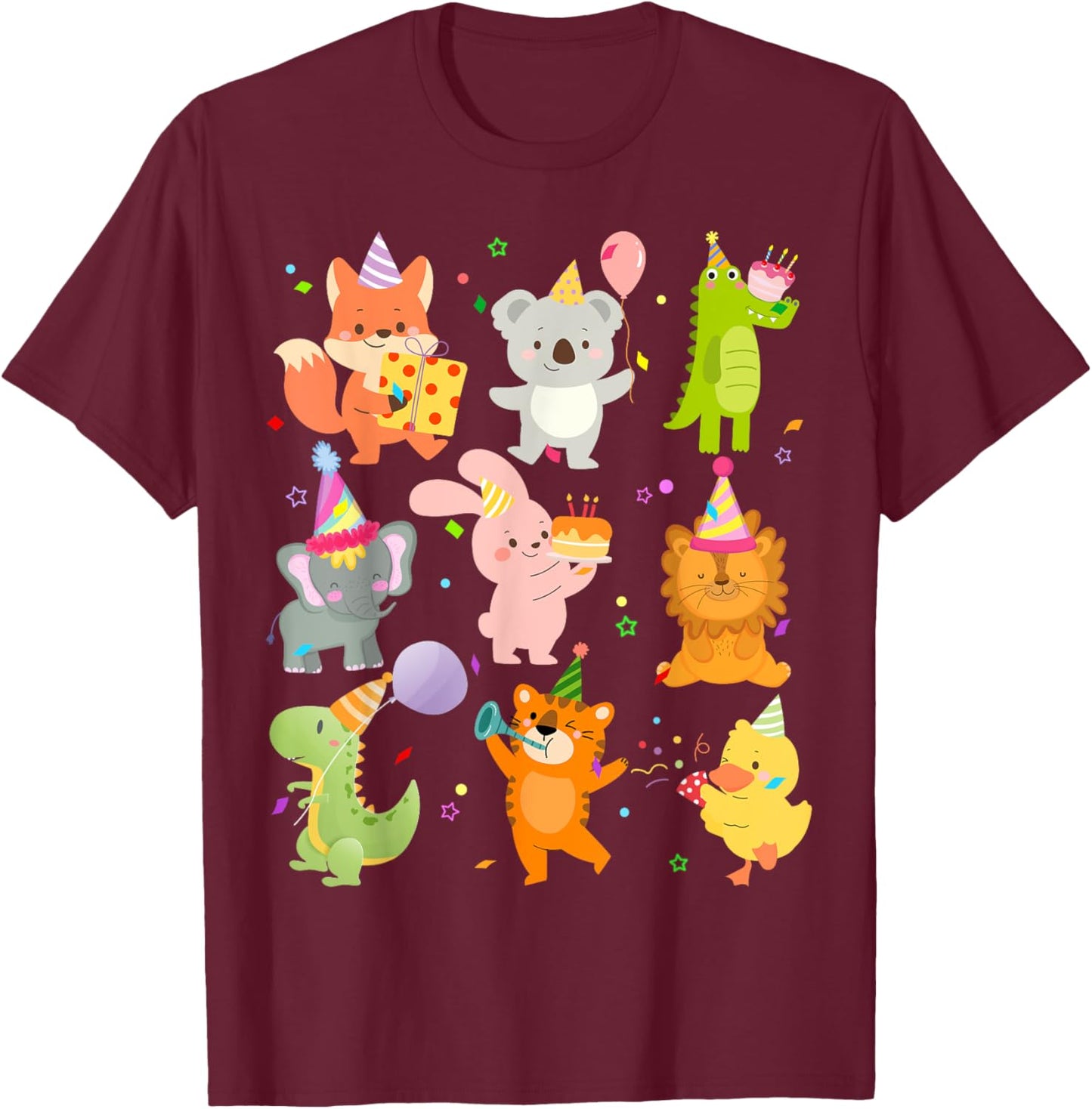 Men Women and Kids Zoo Day Wildlife Animals Birthday Party T-Shirt - T-Shirt | Maroon